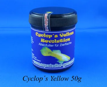 Cyclops Yellow Revolution als Farbfutter für Zierfische in einer 50g Dose wiederverschliessbar